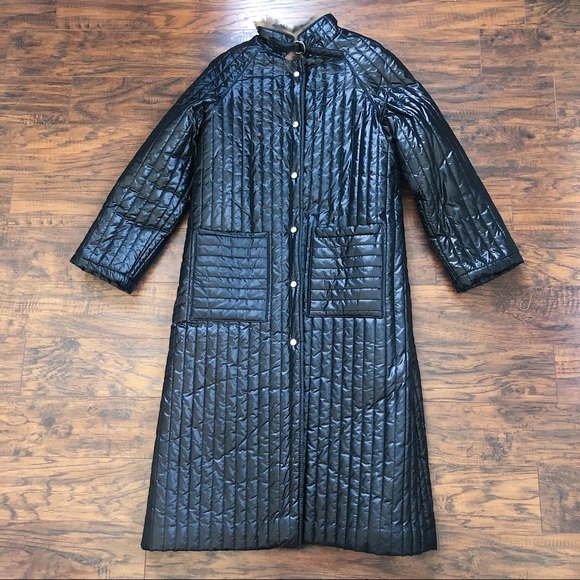 SOLD vintage • 80s Furrrina quilted long coat black brown faux fur puffer maxi - Picture 2 of 13